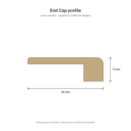 End cap profile cross-section, 35 x 11 mm, 2400 mm lengths