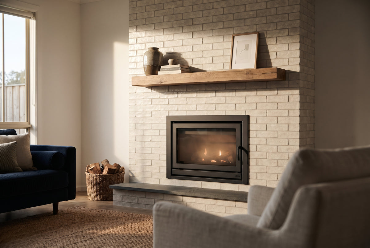 Alabaster tile in a fireplace surround (illustration)
