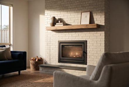 Alabaster tile in a fireplace surround (illustration)