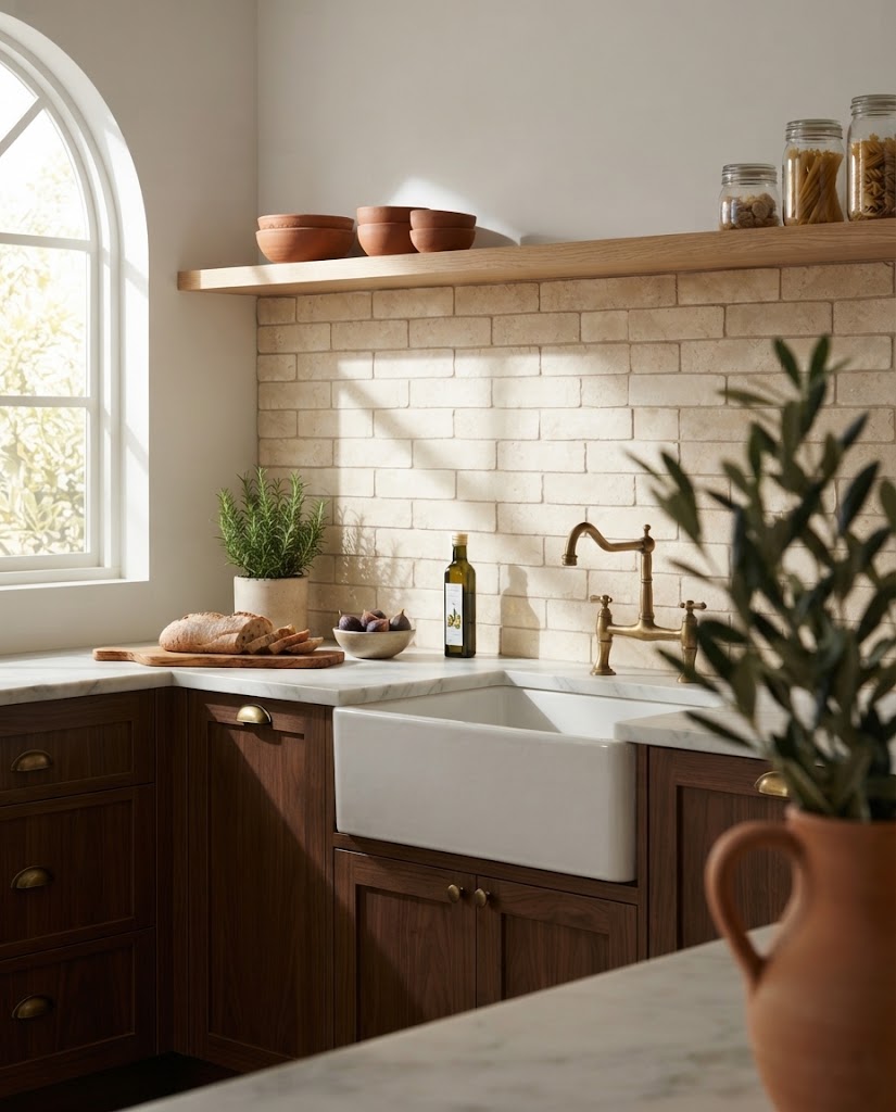 Travertine tile in a kitchen (illustration)