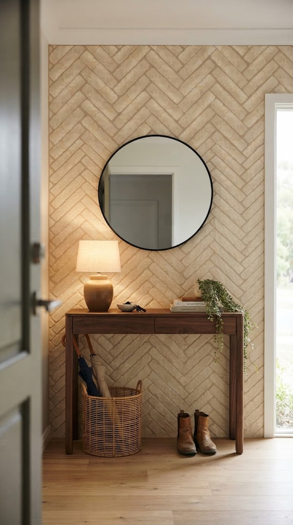 Travertine tile in an entry (illustration)
