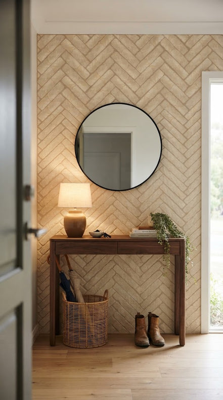 Travertine tile in an entry (illustration)