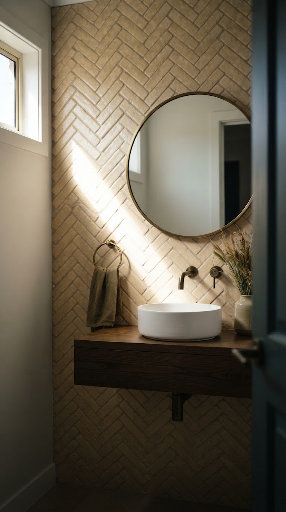 Naples tile in a powder room (illustration)