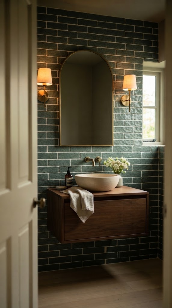 Serpentine tile in a powder room (illustration)