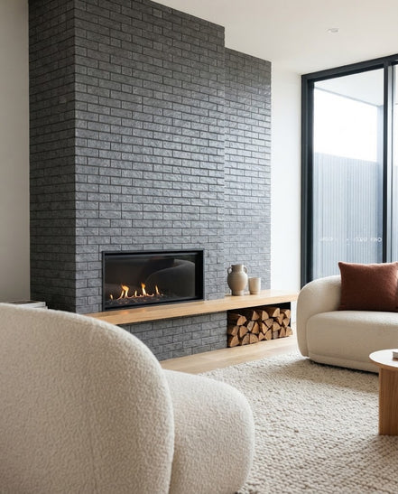 Flint tile in a fireplace surround (illustration)
