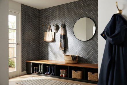 Flint tile in a mudroom (illustration)