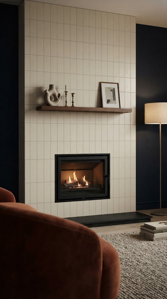 Vellum tile in a fireplace surround (illustration)