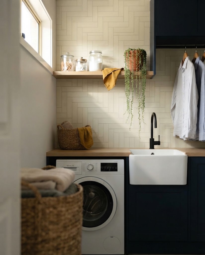 Pistachio tile in a laundry (illustration)