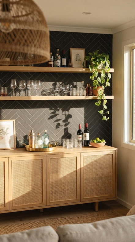 Carbon tile in a home bar (illustration)
