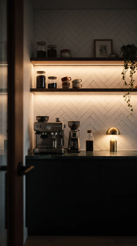 Calcite tile in a coffee nook (illustration)
