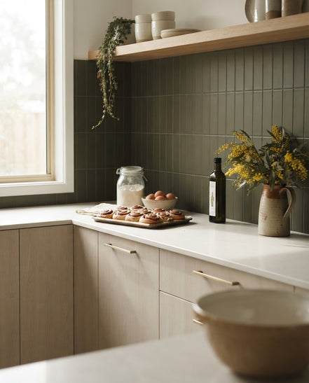 Olivine tile in a kitchen (illustration)