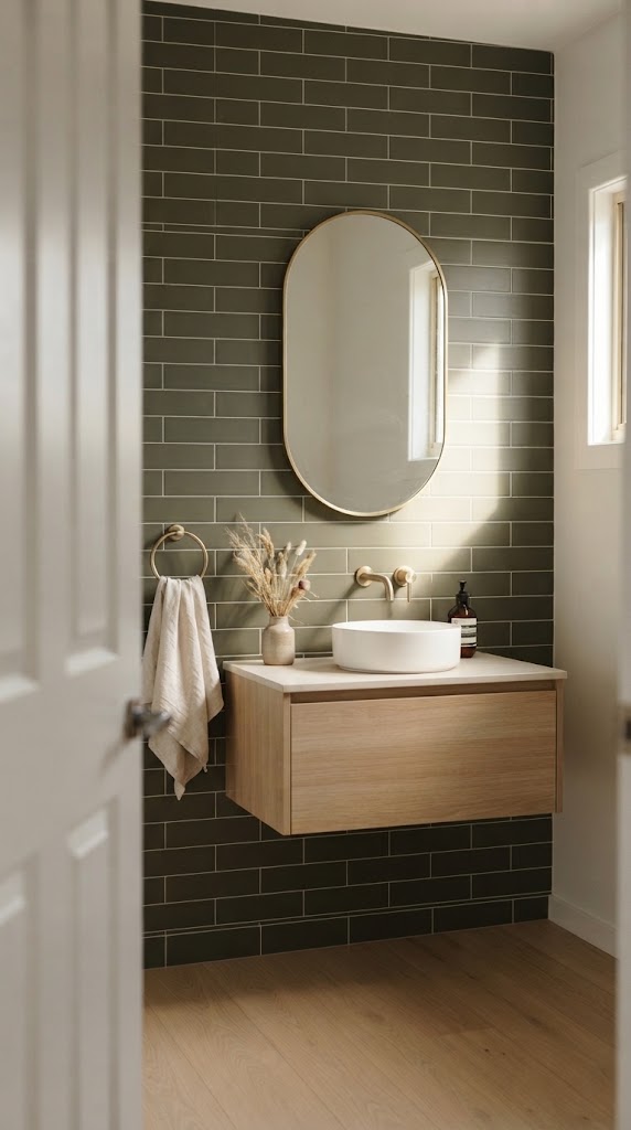 Olivine tile in a powder room (illustration)