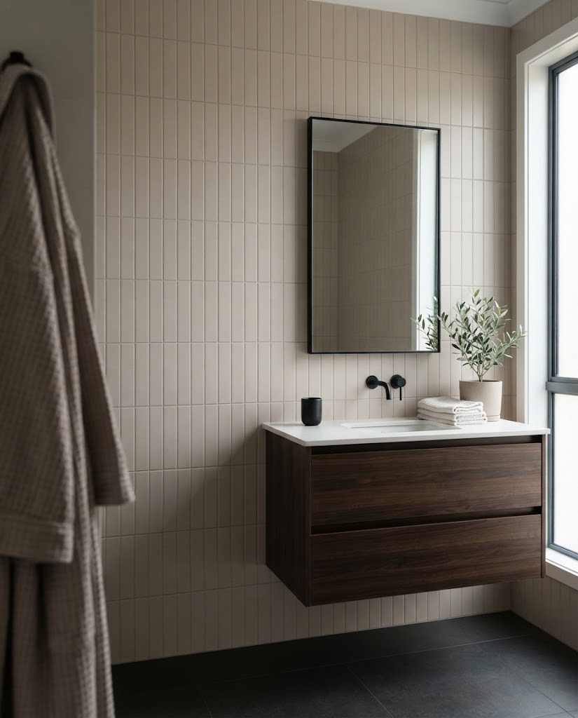 Bisque tile in a bathroom (illustration)
