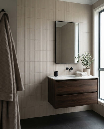 Bisque tile in a bathroom (illustration)