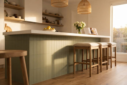 Lichen tile in a kitchen island (illustration)