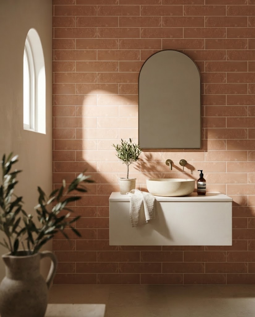 Terra Rosa tile in a bathroom (illustration)