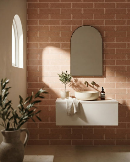 Terra Rosa tile in a bathroom (illustration)