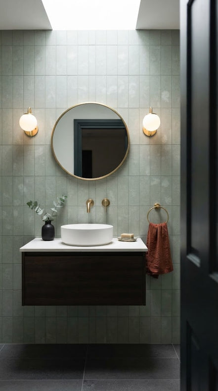 Jade tile in a powder room (illustration)