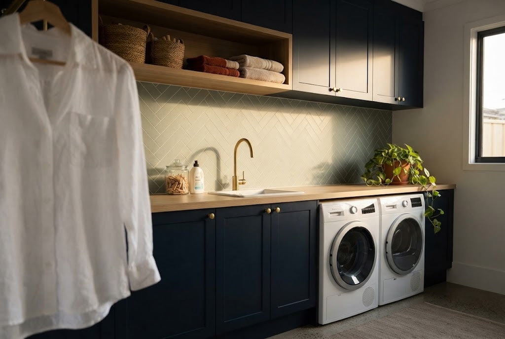Jade tile in a laundry (illustration)